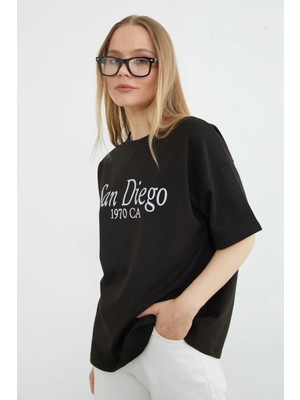 FullaModa San Diego Baskılı Oversize Tişört
