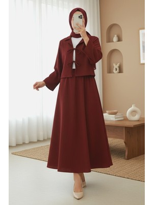 Moda Morfo Önü Bağlamalı Etekli Krinkıl Takım  -Bordo