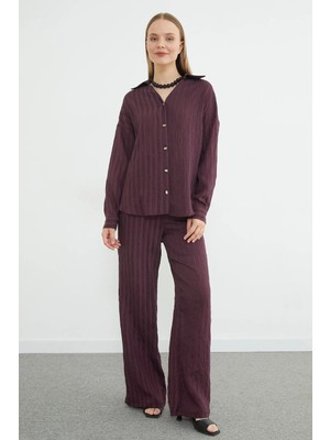 FullaModa Şeritli Arkası Uzun Oversize 2 Li Takım