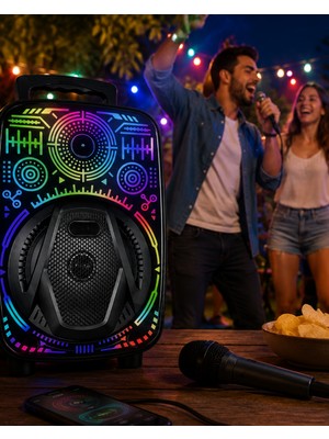 8 Inç Taşınabilir Mikrofonlu RGB Işıklı Bluetooth Hoparlör Eğlenceli Kullanım İçin