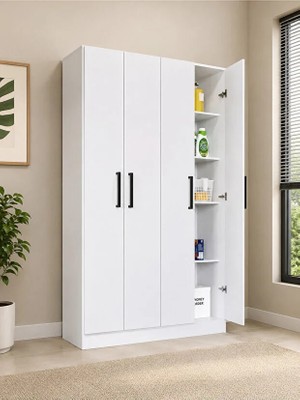 T Designo Devrim Çok Amaçlı Dolap,10 Raflı, 4 Kapaklı Mutfak Dolabı Kiler Dolabı Banyo Dolabı
