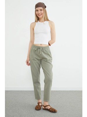 FullaModa Beli Bağlamalı Cepli Gabardin Pantolon