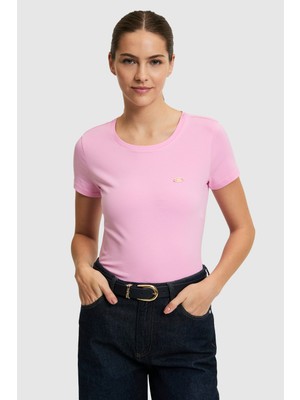 U.S. Polo Assn. Kadın Pembe Bisiklet Yaka Basic Tişört 50321809-VR041