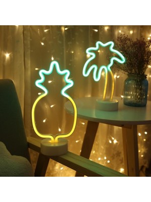 Hereveoyuncak Dekoratif Ananaslı Neon LED Masa ve Geece Lambası Hediyelik Lamba