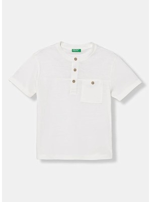 United Colors Of Benetton Beyaz Erkek Çocuk Işlemeli T-Shirt 34I0C10T9