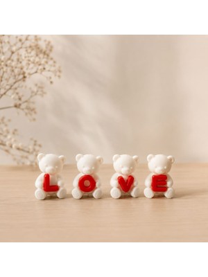 Love Yazılı Mini Ayıcık Obje Seti-Modern Masa/raf Süsü