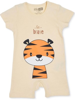 Hellobaby Erkek Bebek Kısa Tulum Hayvan Baskılı Çıtçıtlı Bisiklet Yaka Kısa Kol Reçme