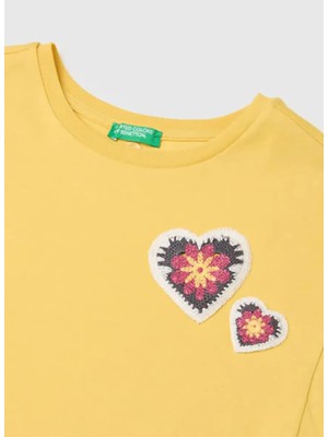 United Colors Of Benetton Sarı Kız Çocuk Işlemeli T-Shirt 3I1XC10TH