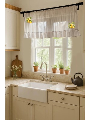 Sister Home Design Limon Desen Pinterest Countryketen Kısa Fırfırlı Country Mutfak, Cafe,banyo, Çiftlik Evi Perdesi