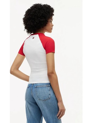 Tommy Hilfiger Beyaz Kadın Standart Fit Desenli T-Shirt Th x Cf1 Scrıpt Raglan Tee