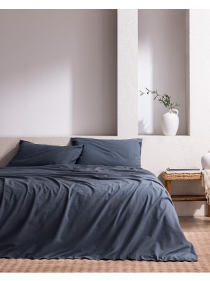 Madame Coco Tracey Tek Kişilik %100 Pamuk Pileli Linen Look Yıkamalı Çarşaflı Nevresim Takımı - Indigo