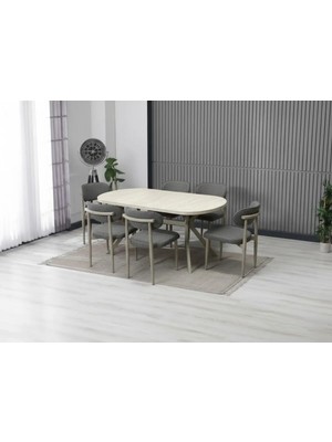 JoyMassa Luna Arya Yemek Masası Takımı / 6 Kişilik Mdf Masa & Polo Sandalye Takımı