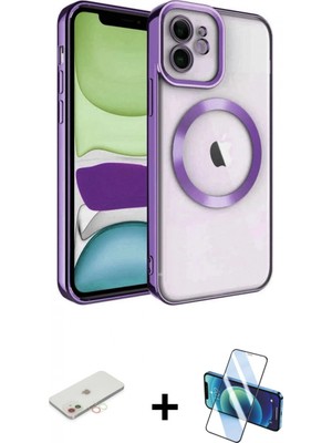 Marsilyan™- iPhone 11 Kılıf Nova Işık Özel Seri - Siyah 3D Antistatik Seramik Nano Ekran Koruyucu + Renkli Kamera Lens Koruma Cam - Yl