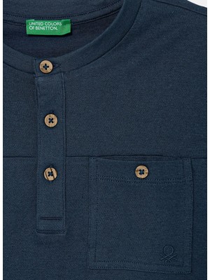 United Colors Of Benetton Lacivert Erkek Çocuk Işlemeli T-Shirt 34I0C10T9