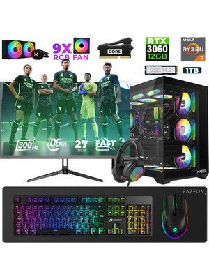 Xaser Star X410 Ryzen 7 7800X3D 16GB Ram 1tb M.2 Nvme SSD 12GB RTX3060 27" 300Hz Oyuncu Bilgisayarı