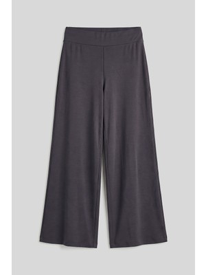 Tommy Life Koyu Gri Comfort Fit Geniş Paça Korsajlı Palazzo Kadın Pantolon - 94681