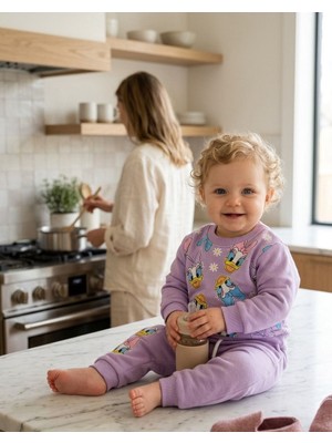 Baby Lory Kids Store Kız Çocuk (Bebek) Ördek Desenli 3 Iplik Şardonlu Takım