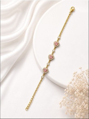 Hotchic Hotchıc Pembe Taşlı Kalp 925 Ayar Gümüş Bileklik