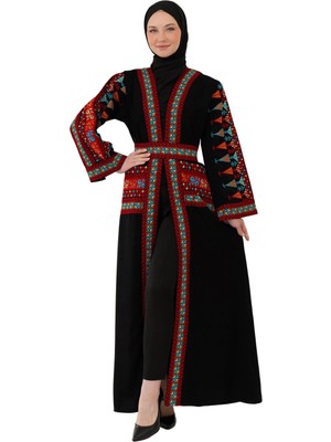 Zaytoon Tesettür Abiye Filistin Nakışlı Modern Abaya Lüks Lexus Kumaş Renkli