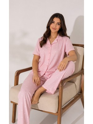 Balis Pijama Kadın Pembe Bordo Gri Kalp Desenli Ekoseli Kurdele Seçenekli Kısa Kollu Pijama Takımı Rahat Şık Zarif Terletmez Iç Göstermez Yumuşak Dokulu Ev Giyim Seti Hediyelik Bayramlık Alt Üst Takım Homewear