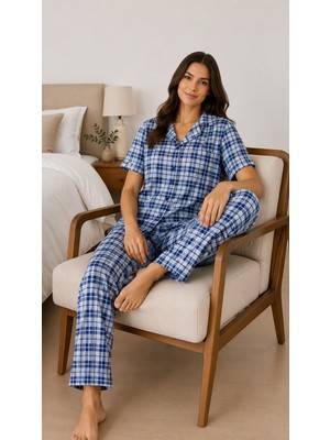 Balis Pijama Kadın Pembe Bordo Gri Kalp Desenli Ekoseli Kurdele Seçenekli Kısa Kollu Pijama Takımı Rahat Şık Zarif Terletmez Iç Göstermez Yumuşak Dokulu Ev Giyim Seti Hediyelik Bayramlık Alt Üst Takım Homewear