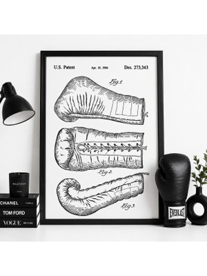 Pegziz Boks Eldiveni Patent Teknik Çizim Tablosu Spor Duvar Dekor Tablo