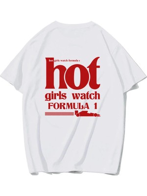 Brz Collection Unisex Oversize Hot Girls Watch Formula 1 T-Shirt (Beyaz)