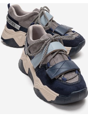 Luvi Lulen Lacivert Süet Yazılı Cırtlı Kadın Spor Sneaker