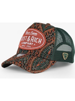RustandRich Kadın Erkek Taba/yeşil Trucker Şapka Limited Collection Vintage Race