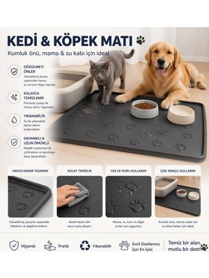 Black Gold Kedi Köpek Mama Matı Havuzlu Yıkanabilir Kaymaz Evcil Hayvan Beslenme Matı Kedi Kumu Paspası 40X60