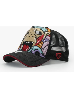 RustandRich Kadın Erkek Siyah Trucker Şapka Art Collection Doodle