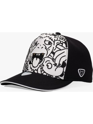 RustandRich Kadın Erkek Siyah/beyaz Trucker Şapka Curved Visor Art Collection Doodle Monkey