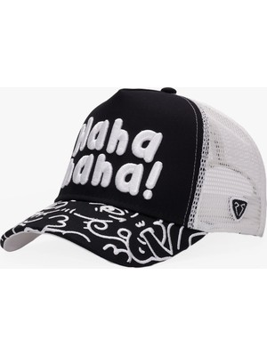 RustandRich Kadın Erkek Siyah Trucker Şapka Art Collection Doodle