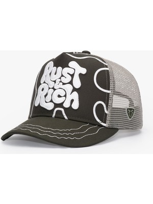RustandRich Kadın Erkek Haki Trucker Şapka Curved Visor Urban Collection Line