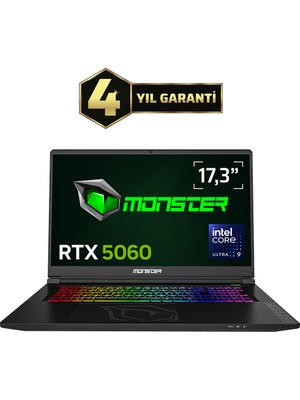 Monster Tulpar T7 V26.4 Intel Core Ultra 9 185H 16 GB RAM 500 GB SSD 8 GB RTX 5060 FreeDOS 17,3" FHD 144 Hz Oyun Bilgisayarı