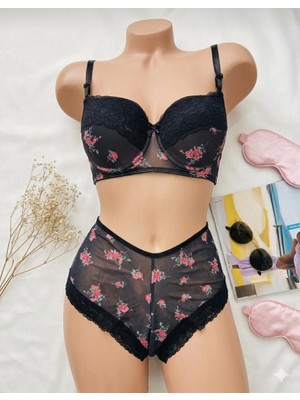 Hb Comfort Kadın Dolgulu Destekli Çiçek Desenli Boxer Tip Iç Çamaşır Takımı