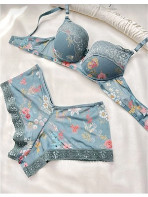 Hb Comfort Kadın Dolgulu Destekli Çiçek Desenli Boxer Tip Iç Çamaşır Takımı