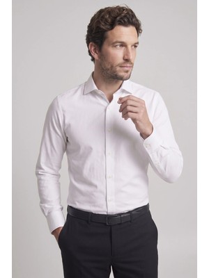 Efor Slim Fit Italyan Yaka Pamuklu Kolay Ütülenebilir Beyaz Gömlek Gk 761