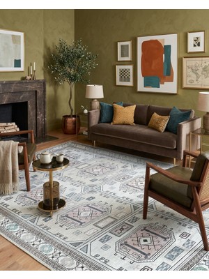 Pera Halı Geometrik Panel Desenli Krem ve Bej Etnik Halı - AR848BC