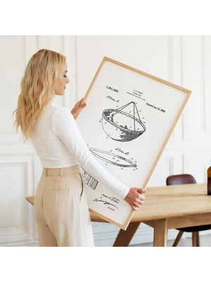 Pegziz Balıkçı Ağı Patent Teknik Çizim Tablosu Vintage Balıkçılık Duvar Tablosu