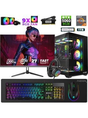 Xaser Star X470 Ryzen 7 7800X3D 32GB Ram 1tb M.2 Nvme SSD 8gb RTX5060 27" 300Hz Oyuncu Bilgisayarı