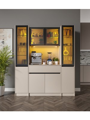 GuneyStore Viona Maxi Kum Beji Komple Mdf LED Aydınlatmalı Kahve Köşesi