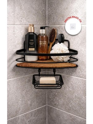 Okyanus Home Siyah Tek Katlı Üçgen Şampuanlık & Sabunluk 21 cm