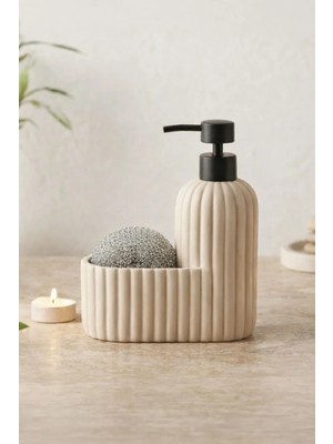 Kitchen Life Tezgah Üstü Çizgili Tasarım Süngerli Mutfak ve Banyo Sıvı Sabunluk Seti 350 ml