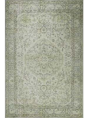 Pera Halı Soluk Adaçayı Yeşili ve Bej Eskitme Desenli Folk Halı - BA27OU