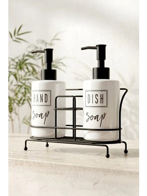 Kitchen Life 2'li Tezgah Üstü Metal Standlı Sünger Hazneli Sabunluk Seti 500 Ml-Mutfak Sabunluk Seti