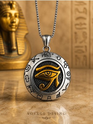 Voyage Accessory Paslanmaz Çelik Gold Detaylı Antik Mısır Horus Gözü Kolye