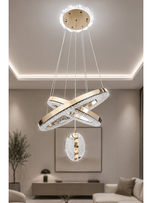 Fer Avize Kardelen Modern Tasarım Sarkıt LED Avize 3 Renk Işık Kristal Görünüm Oturma Odası Yemek Odası Salon Yatak Odası