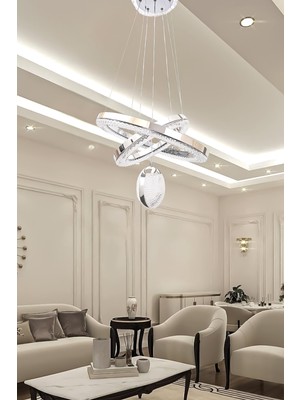 Fer Avize Kardelen Modern Tasarım Sarkıt LED Avize 3 Renk Işık Kristal Görünüm Oturma Odası Yemek Odası Salon Yatak Odası