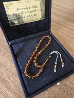 Tesbih Dünyası Ateş Kehribar Tesbih, Harfli Kişiye Özel Seri, Sıkma Kehribar Tesbih ,tespih Usta Işi Gümüş Kaplama